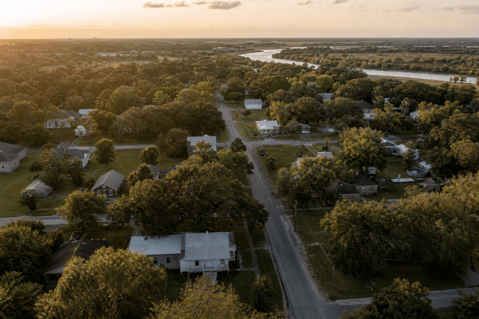 Residential neighborhood with live oaks in Cypress Lantern Parish